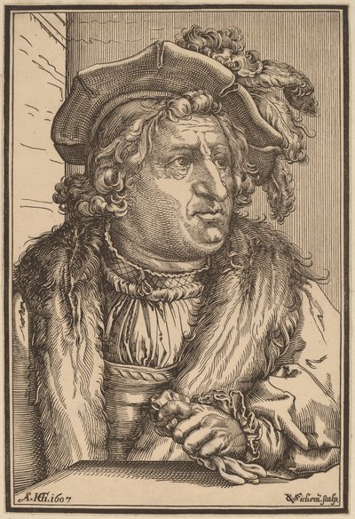 Tüylü Şapkalı Adam by Christoffel van Sichem I after Hendrik Goltzius