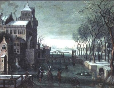 Bir Hendek Kalesinin Yanında Paten Yapan Figürlerle Bir Kış Manzarası by Christoffel van den (circle of) Berghe