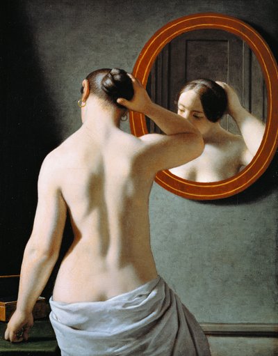 Çıplak Bir Kadın Aynanın Karşısında Saçını Yapıyor by Christoffer Wilhelm Eckersberg