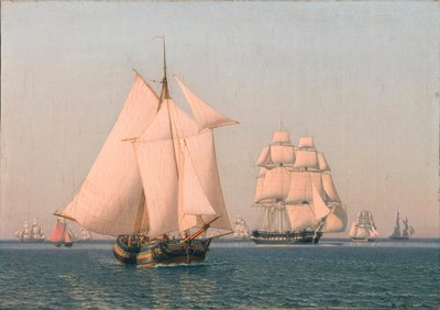 Açık bir yaz öğleden sonra hafif bir esintide yelkenli gemiler by Christoffer Wilhelm Eckersberg