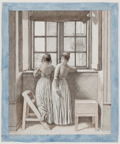 Sanatçının stüdyosunda bir pencerenin yanında by Christoffer Wilhelm Eckersberg