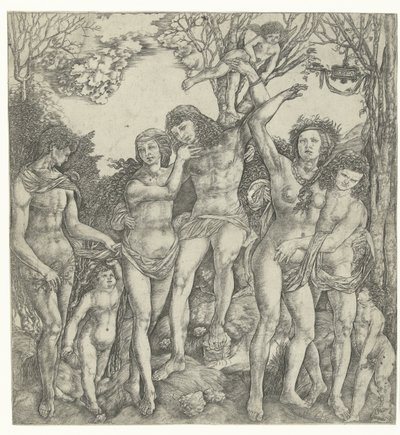 Manzarada çiftler ve Amor ile aşk alegorisi by Christoforo di Michele Robetta