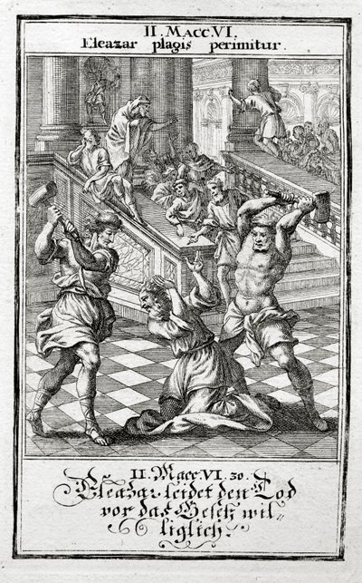 Eleazar ölüm cezasını isteyerek kabul ediyor, Maccabees 1695 by Christoph Weigel