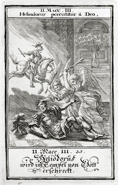 Tanrı bir tapınakta Heliodorus'u korkutur, 2 Makabiler (3:21-28), 1695 by Christoph Weigel