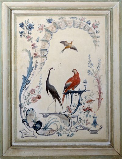 Champs sur Marne şatosunun geniş oturma odasının kuş işaretleri. Christophe Huet (1700-1759) tarafından yapılan boyama by Christophe Huet