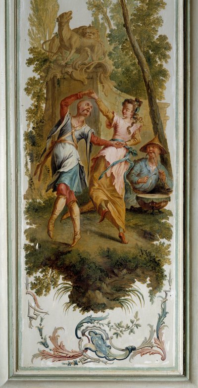 Chinoiserie: Christophe Huet tarafından gerçekleştirilen Champs sur Marne şatosunun büyük salonunun dans sahnesi (1700-1759) by Christophe Huet