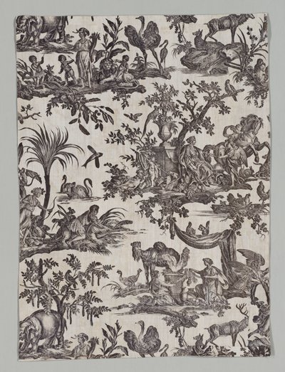 Les quatres party du monde Design, 1788 ile Copperplate Baskılı Pamuk parçası. by Christophe Philippe Oberkampf