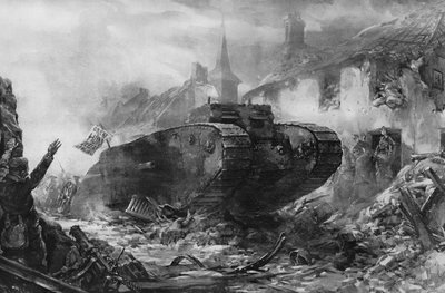 Savaşta zırhlı kara gemilerinin ilk kullanımı, Batı Cephesinde (lito) “Tanklar” by Christopher (after) Clark