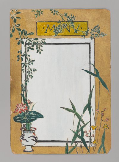 Bambu ve Çiçekli Menü Kartı, yaklaşık 1880. Suluboya, siyah mürekkep ve metalik boya by Christopher Grant La Farge