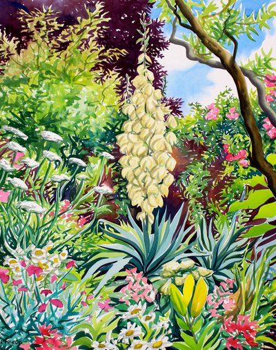 Çiçekli Yucca ile Bahçe (kağıt üzerine sulu boya) by Christopher Ryland