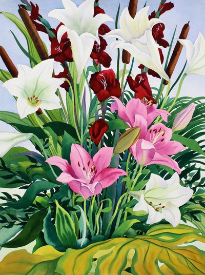 Zambaklar ve Bullrushes (kağıt üzerine sulu boya) by Christopher Ryland