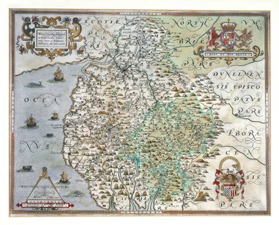 Westmorland ve Cumberland Haritası, 1576 by Christopher Saxton