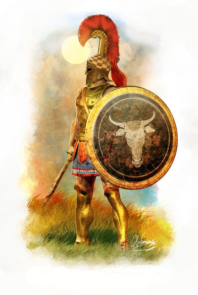 Antik Atina Hopliti, MÖ 490, 2010 (karakalem, dijital fırça, 3d cgi) by Christos Giannopolous