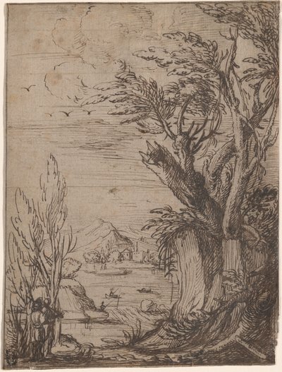Budaklı Ağaçlar ve Balıkçı ile Manzara by Circle of Jacques de Gheyn