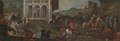 Sienalı Aziz Catherine, bir şehri Türklere karşı savunurken by circle of Vittore Carpaccio