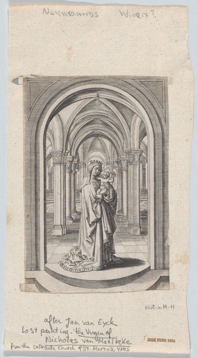 Van Maelbeke Bakiresi olarak da bilinen Kilisede Bakire ve Çocuk, 1575-1585.. by Circle of the Brothers Wierix.