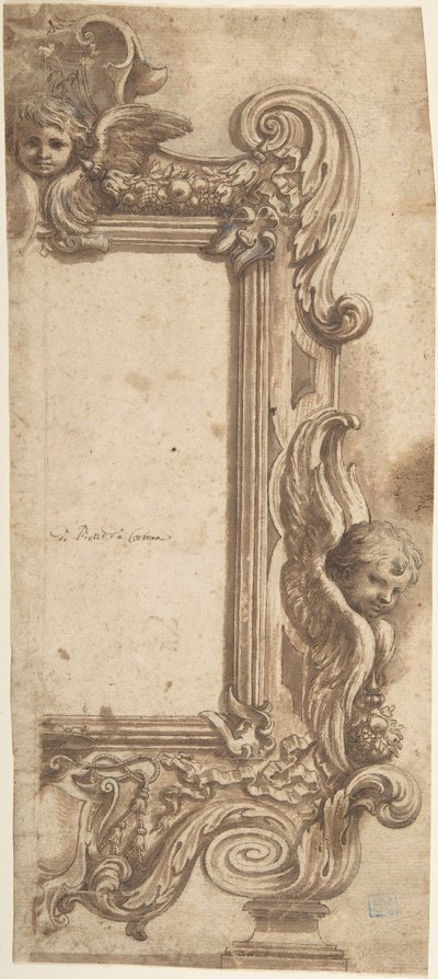 Melekler, Volütler ve Çelenklerle Süslenmiş Yarım Çerçeve İçin Tasarım., 1634-89. by Ciro Ferri.