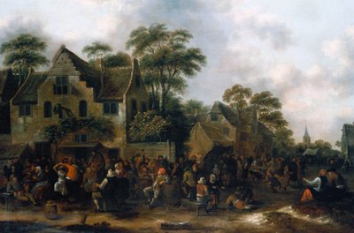 Köy Sokağı'nda dans eden ve şölen yapan köylüler by Claes Molenaer