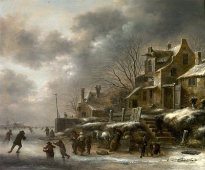 Kış Manzarası, Artistik Patinajlı Nehir, 1671 by Claes Molenaer