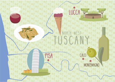 Lucca ve Pisa Haritası, Toskana, İtalya by Claire Huntley