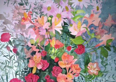 Pembe Buket (kağıt üzerine sulu boya) by Claire Spencer