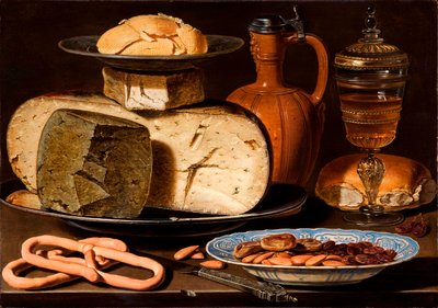 Hollandaca: Peynirler, Bademler ve Krakerlerle Natürmort Peynirler, Bademler ve Krakerlerle Natürmort by Clara Peeters