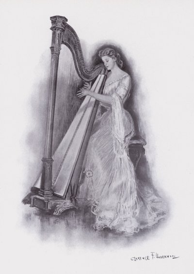 Arp çalan kadın (renkli taş) by Clarence F. Underwood
