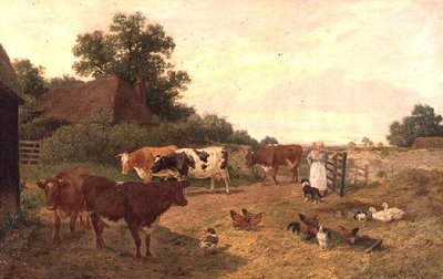Bir Kentish Çiftliği Sahnesi, Sağım Zamanı by Claude Clark