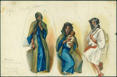 Bedevi Kömür Brülörleri, Carmel Dağı, Hayfa yakınlarında, 1873 (kağıt üzerinde wc ve kurşun kalem) by Claude Conder
