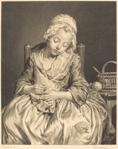 uyuyan örücü by Claude Donat Jardinier after Jean Baptiste Greuze