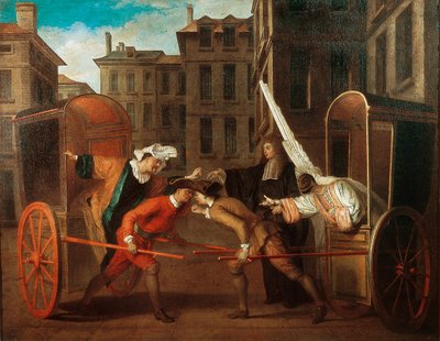 "İki araba", c.1707 (tuval üzerine yağlı boya) by Claude Gillot