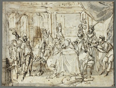 Hazırlayan Oyuncular (Recto); Kutsal Aile ve Vaftizci Yahya Çalışmaları (verso) by Claude Gillot