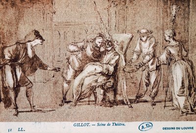 Claude Gillot (1673-1722) tarafından çizilen tiyatro performansı. Fransa by Claude Gillot