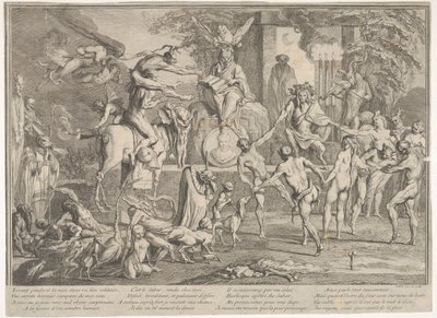Witches Sabbath, bir gece manzarası içinde, en tepede oturan bir büyücü..., ca. 1700-1720. by Claude Gillot