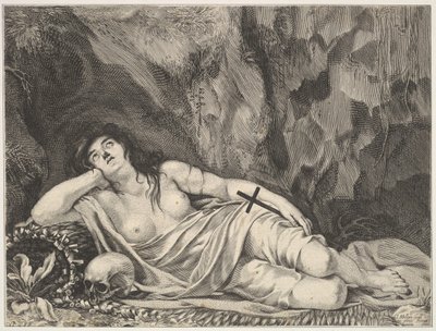 Bir mağarada uzanmış St. Mary Magdalen. by Claude Goyrand
