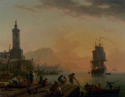 Akdeniz limanı. Sakin rüzgar, akşam sakin. by Claude Joseph Vernet