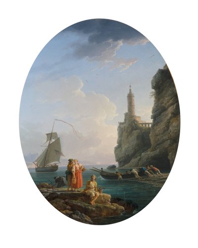 Aşık Bir Çift ve Balıkçılarla Akdeniz Sahil Şeridi by Claude Joseph Vernet