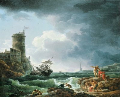 Bir Kale Tarafından Batıklı Bir Fırtına, Ön Planda Bir Kazazede, 1769 by Claude Joseph Vernet