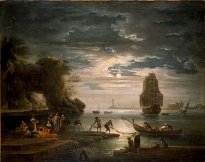 Sahil Manzarası La nuit, 1750'ler by Claude Joseph Vernet