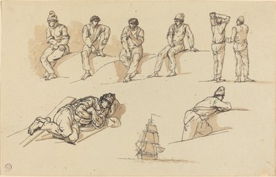 Sekiz Figür Çalışması ve Denizde Bir Gemi by Claude Joseph Vernet