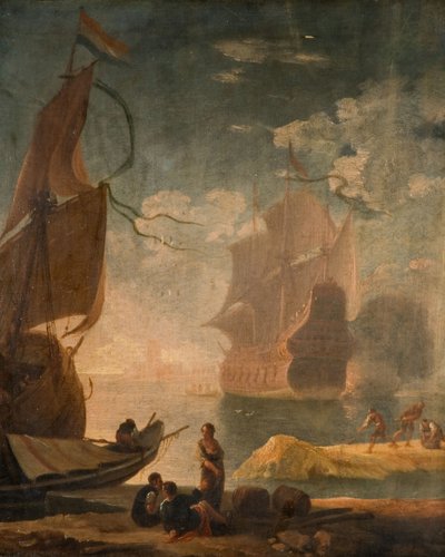 Savaş Adamı Ve Rıhtımda Figürlerle Liman Sahnesi, 1825. by Claude Joseph Vernet