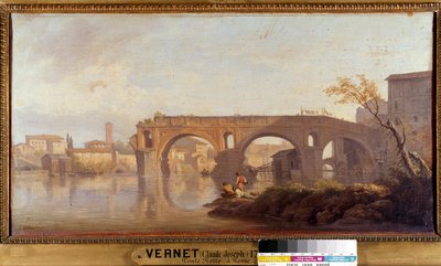 Le Ponte Rotto, Joseph Vernet (1714-1789) 18. yüzyıl Güneşi tarafından bir Roma Tablosu. 0,4x0,77 m . by Claude Joseph Vernet