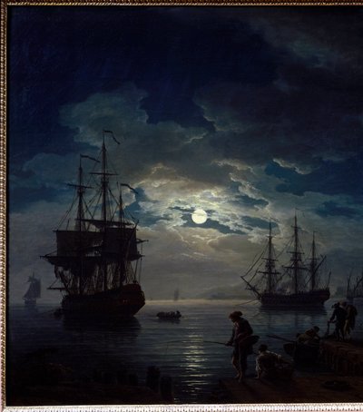 Mehtap balıkçılığı Bir limanın gece manzarası. Detay. Joseph Vernet (1714-1789) 1773 Paris, Louvre Müzesi by Claude Joseph Vernet