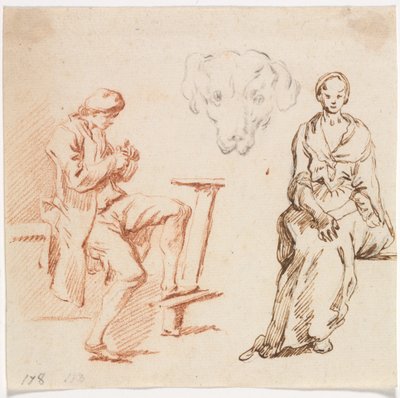 Çalışma Sayfası: Oturan Adam, Köpeğin Başı, Oturan Kadın by Claude Joseph Vernet