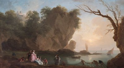 Gün Batımı: Figürlerle Bir Koy Üzerinden Görünüm by Claude Joseph Vernet