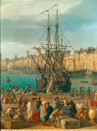 18. yüzyılda Marsilya limanı Malların boşaltılmasını temsil eden detay. Joseph Vernet