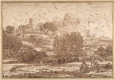 Hacer ve Melek (kağıt üzerine kalem ve kahverengi mürekkep) by Claude Lorrain