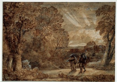 Enee ve cumes sibylle. Claude Gellee dit Le Lorrain tarafından çizim (1600-1682) by Claude Lorrain