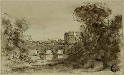 Kuleli Köprü ile İtalyan Nehir Manzarası by Claude Lorrain