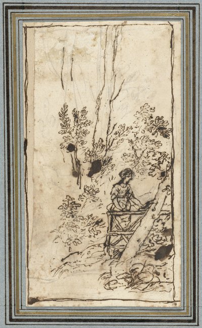 Ormandaki bir çitin yanında duran genç kadın Hayvan Albümü'nden hayvan çalışmaları. (dizi adı) by Claude Lorrain
